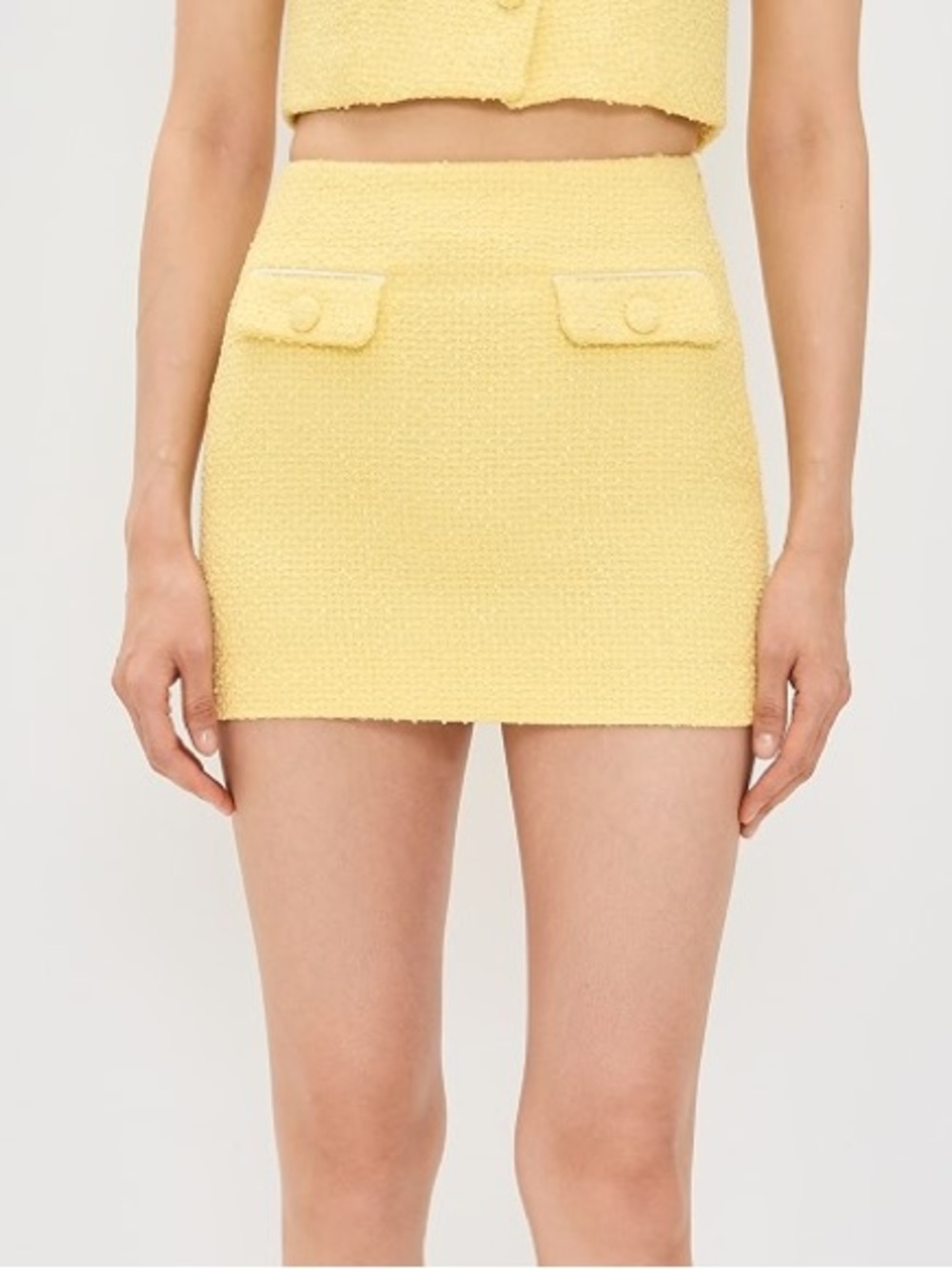 NWT Endless Rose Tweed Combination Mini Skirt Butter Yellow Size Small